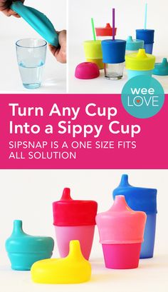 there is a cup with sippy cups in it and the words turn any cup into a sippy cup