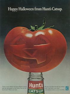 an advertisement for hunt's catsup featuring a tomato