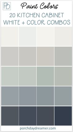 the color scheme for paint colors in kitchen cabinets with white and gray colors on it