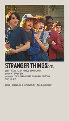 a movie poster for the film strange things with four people standing in front of them