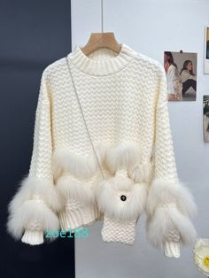 #ad Top Rated 2024 Early Autumn Womens Round Neck Knitted Sweater Fox Fur Jacket Pullovers, Fashion Women's Sweaters Fur Clothes, Fox Fur Jacket, Fur Clothing, Early Autumn, Women's Sweaters, Early Fall, Suit Separates, Down Coat, Fox Fur