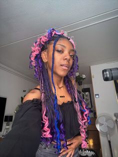 Pink Purple Blue Box Braids, Blue And Pink Box Braids, Blue And Purple Box Braids, Pink And Purple Box Braids, Blue And Purple Braids, Brown And Purple Braids, Purple And Pink Braids, Brown And Blue Braids, Split Dye Braids