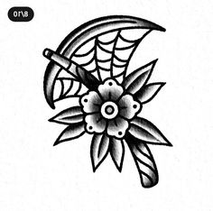 a black and white drawing of a flower on the side of a piece of paper