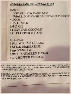 the ingredients for this cake are shown in an advertisement form, with information about it