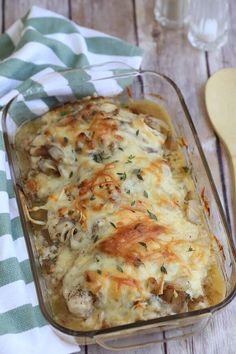 a casserole dish with meat and cheese