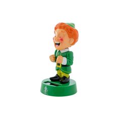 a green and white figurine with a red hair wearing a green shirt is standing on a green base