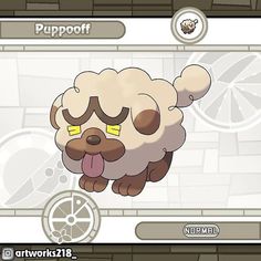 an animal with its tongue out in front of a brick wall and the words puppopf on it