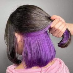 Short Layered Purple Hair, Short Hair With Purple, Under Lights Hair, Hair With Purple Underneath, Purple Underneath Hair, Under Hair Dye, Hair With Purple, Underdye Hair, Under Hair Color