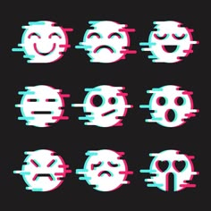 six different faces with different expressions on them, each one has an emoticive expression