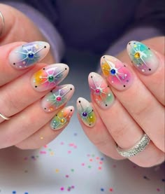 New Years Nails, Rainbow Nails Design, New Years Nail Designs, Airbrush Nails, Bright Nails, New Nail Art, Gem Nails, Rainbow Nails, Festival Nails