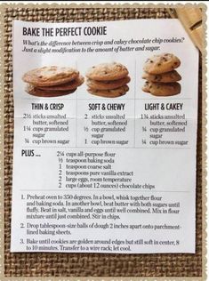 a recipe for cookies with instructions on how to bake the perfect cookie and what to use them