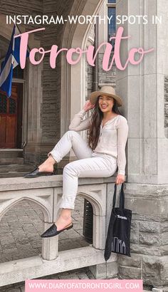 a woman sitting on top of a stone wall with the words instagram worthy spots in toronto