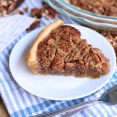 a slice of pecan pie on a plate