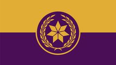 the flag of the state of washington is shown in purple and gold, with an emblem on