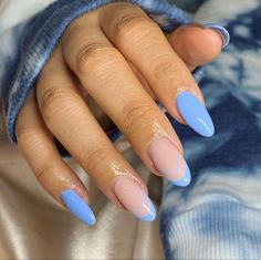 Blue Nail French Tip, Blue Nail French, Short Acrylic Nails Designs Blue, Periwinkle Nails Designs, Nail French Tip, Periwinkle Nails, Pastel Blue Nails, Nail French, Baby Blue Nails