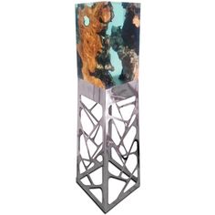 a tall metal object with an image of a bear on it's back side