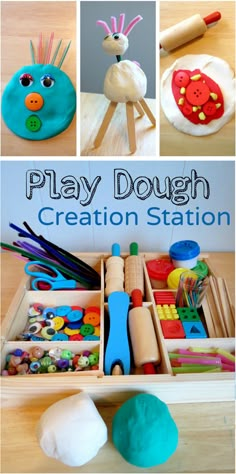 the play dough creation station is filled with toys