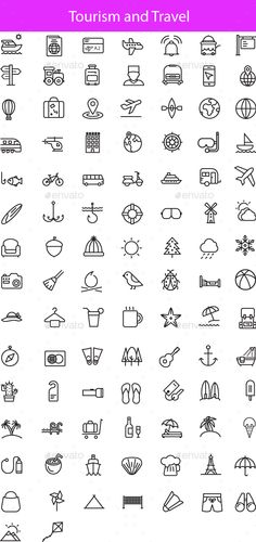 a large set of travel and tourism related icons - miscellaneous symbols / objects web elements