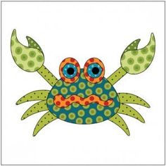 a blue and green crab with polka dots on it's face, sitting in front of a white background