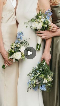 the bridesmaids are holding their bouquets together