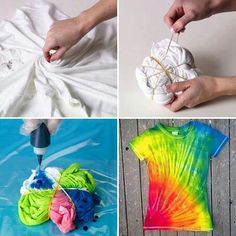 four different pictures showing how to tie dye t - shirts