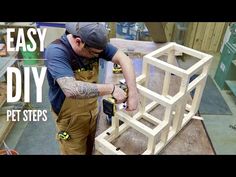 a man is working on some wood with the words, easy diy pet steps