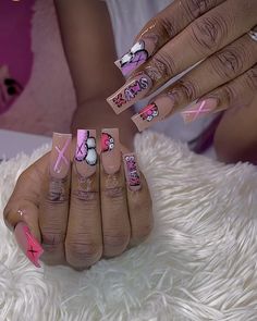 Kitty Nails, Long Acrylic Nail Designs, Diy Acrylic Nails, Colored Acrylic Nails, Girly Acrylic Nails, Dope Nail Designs, Short Square Acrylic Nails