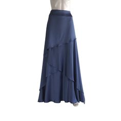 "It is made from soft and good quality Silk fabric. This is made to order in your measurements. Skirt length: 38\" .It can be made longer or shorter. It is made with a zipper. You can choose other colors from the color chart. When you order please give me your measurements: 1: The length of the skirt from the top of the waistline to the bottom hem. 2: Waist ( where you want the waistline to be). 3: Hips ( around the fullest part) 4: And your color choice. *When you order will have a place to wri Solid Color Asymmetrical Wrap Skirt For Party, Asymmetrical Solid Wrap Skirt For Party, Elegant Tiered Wrap Skirt For Party, Asymmetrical Solid Color Skirt For Evening, Party Tiered Wrap Skirt With Lining, Party Tiered Wrap Skirt, Blue Tiered Lined Maxi Skirt, Blue Tiered Skirt For Party, Elegant Blue Tiered Maxi Skirt