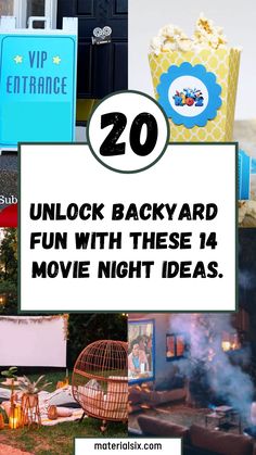 20 Unlock backyard fun with these 14 movie night ideas. Backyard Movie Night Ideas, Movie Night Tickets, Movie Seats, Movie Night Ideas, Creative Backyard, Movie Night Decorations, Outdoor Movie Screen, Backyard Movie Nights