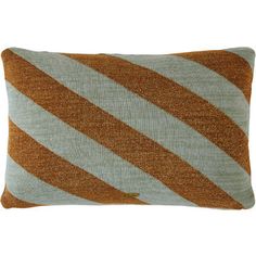 an orange and white striped pillow on a white background