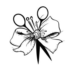 a black and white drawing of a flower with scissors