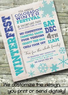 a flyer for the winter festival with snowflakes on it and text that reads, we