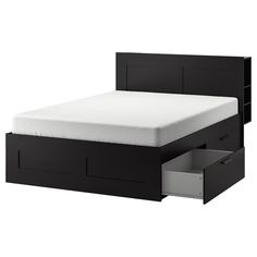 BRIMNES bed frame with storage & headboard, black, Full - IKEA Black Queen Bed Frame With Storage, Black Ikea Bed, Brimnes Ikea Bed, Brimnes Headboard, Black Queen Bed Frame, 2025 Bedroom, Brimnes Bed, Ikea Brimnes, Bed Frame With Storage Headboard