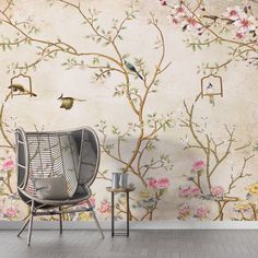 Grunge 2 2.jpg Chinoiserie Wallpaper Bedroom, Why Not Wallpaper, Removable Wallpaper For Renters, Loft Library, Wallpaper For Renters, Chinoiserie Bedroom, Vintage Cherry Blossom, Library Interior, Spring Porch Decor