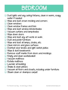 a printable bed room checklist