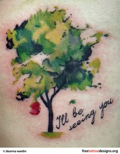 a tree with the words i'll be seeing you on it and an apple