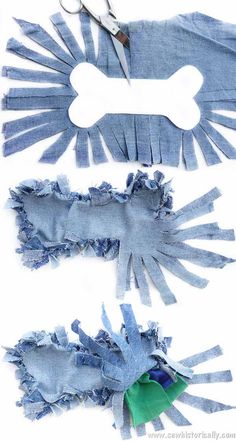 cut up pieces of denim with scissors and fabric scraps on the bottom, next to each other