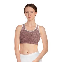 On the lookout for a comfortable sports bra that comes packed with style? This is the one - with an all-over-print that is yours to customize, a compression fit that delivers incredible support during peak activity, and a double-layer front - this sports bra has it all: custom style, support, and 360-degree comfort.  .: Material: 83% moisture-wicking polyester, 17% spandex .: Medium fabric (6.5 oz/yd² (210 g/m .: Compression fit .: Tear-away neck label .: Assembled in the USA from globally sourc Rose Gold Sparkle, Bra Items, Sport Bh, Gold Sparkle, Sport Bra, Bra Lingerie, Or Rose, Moisture Wicking, Sports Bra