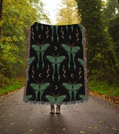 Wrap yourself in the enchanting beauty of nature with our woven blanket adorned in a pretty, dark cottagecore Luna Moth pattern. Embrace the whimsical charm and cozy up in style. ✈ PROCESSING & SHIPPING ✈ Processing Time: 1-7 days Standard Shipping: 2-5 business days after processing time ❤ Returns & Exchanges ❤ We know you will love your blanket! We have a no return and exchange policy due to the made to order nature of our items. Please contact us if you have any issues. ❤ CARE INSTRUCTIONS ❤ Moth Blanket, Witchy Blanket, Moth Pattern, Pattern Blanket, Dark Cottagecore, Luna Moth, Fluffy Blankets, Woven Blanket, Moth