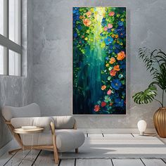 Enchanted Garden Canvas Painting on Canvas- Luminous Floral Artwork For Modern Home Decor Vivid Flower Painting Artistic Living Room Accent Blossom Art Piece Contemporary Wall Art, Botanical Illustration, Radiant Color Display, Artistic Living Room Accent, Tranquil Nature Inspired, Decorative Botanical Scene, Blossom Art Piece Our Services: ⭐️Customization for You: We appreciate the uniqueness of every customer. Choose between framed artwork ready to hang or a rolled canvas to frame as you desir Modern Living Room Art Paintings, Art Wall Display, Abstract Nature Painting, Tranquil Nature, Living Room Paintings, Blossoms Art, Ideas Living Room, Enchanted Garden, Floral Artwork