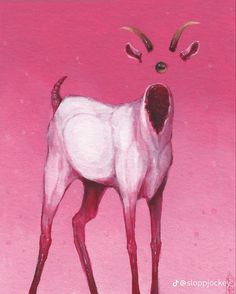 a painting of a white goat with horns on it's head and eyes open