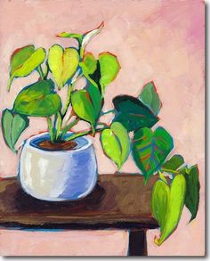 a painting of a potted plant on a table