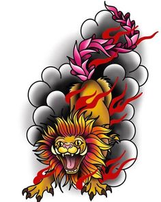 an image of a lion with flames on it's head