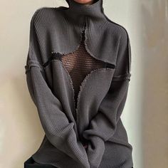 Punk Knitwear, Y2k Knitwear, Punk Sweater, Gothic Sweater, Hollow Sweater, Gothic Mode, Casual Turtleneck, Gothic Clothing, High Neck Long Sleeve