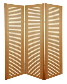 a room divider made out of wood with slats on the top and bottom