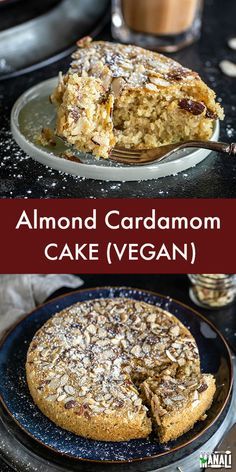 almond cardamom cake vegan on a plate