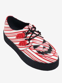 These Strange Cvlt creepers are perfect for getting you into the holiday spirit! They feature a jack-o'-lantern face at the top  with red bat wing and D-ring detailing at the laces. Plus  candy cane coloring! Listed in women's sizes.1 12'' platformVegan leatherPolyurethane upper; rubber soleImported Dory Finding Nemo, Exploding Kittens, Disney Dragon, Emily The Strange, Hello Kitty House, Felix The Cats, Blue Beetle, The Big Lebowski, Ghost In The Shell