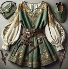 Medieval Core Outfit, Ren Faire Inspiration, Modern Fantasy Outfit, Summer Fantasy Outfit, Hobbit Outfit Female, Druid Fashion, Casual Ren Faire Outfit, Dnd Clothing Design, Druid Dress