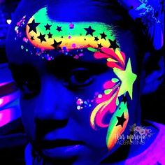 Glow In The Dark Face Paint Ideas, Blacklight Makeup, Glow Face Paint, Neon Run, Dark Face, Christmas Face Painting