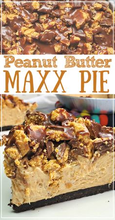 the peanut butter maxx pie has been cut into pieces and is ready to be eaten